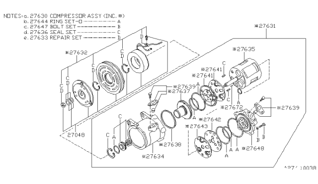 1982 Nissan 200SX Compressor W/CLUTCH Diagram for 92600-D8100