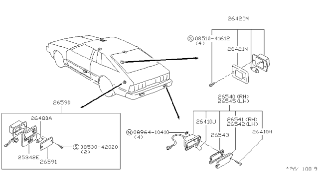 1983 Nissan 200SX Cargo Lamp Gray Diagram for 26590-N9400