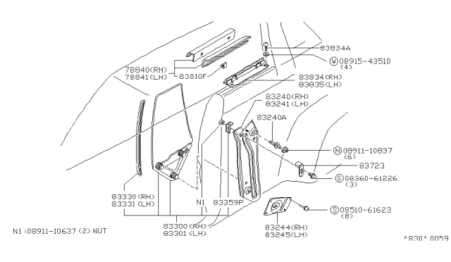 1981 Nissan 200SX Guide Plate-Window Diagram for 83241-N8200