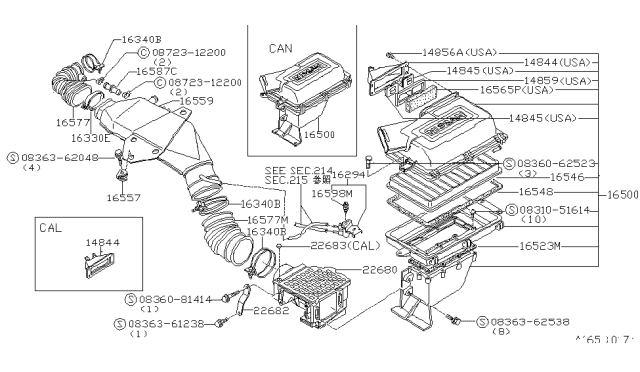 1980 Nissan 200SX Air Cleaner Diagram for 16500-N8605