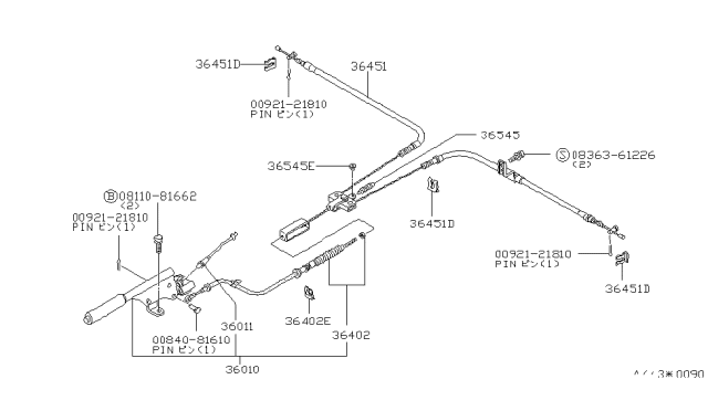 1982 Nissan 200SX Cable ASY Rear Diagram for 36400-N8501