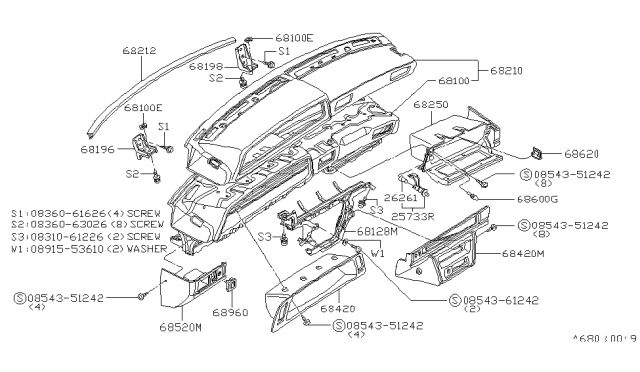 1980 Nissan 200SX Instrument Panel,Pad & Cluster Lid Diagram 2