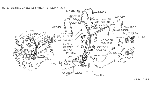 1981 Nissan 200SX Ignition Coil Assembly Diagram for 22433-H7280