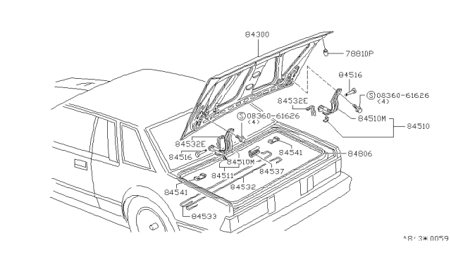 1980 Nissan 200SX Lid Assembly Trunk Diagram for 84300-N8200
