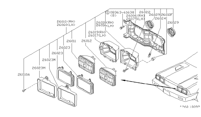 1982 Nissan 200SX Headlamp Housing Assembly, Driver Side Diagram for 26068-N8205