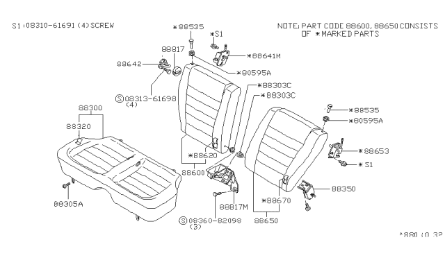 1982 Nissan 200SX Cushion-Assembly-REAR/S Diagram for 88300-D8520