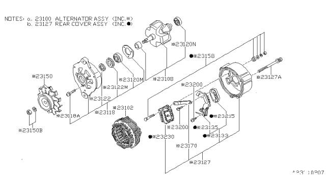 1980 Nissan 200SX Alternator Assembly Diagram for 23100-N8500