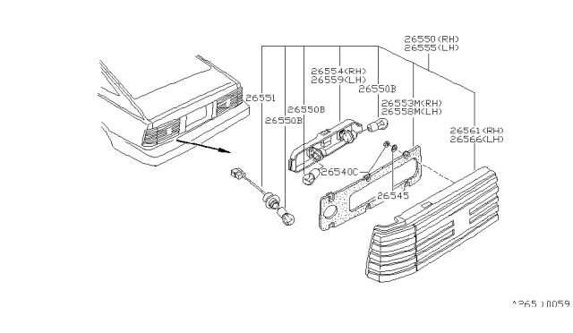1983 Nissan 200SX Back Cover L Diagram for 26558-N8515