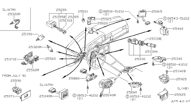 1982 Nissan 200SX CIG Lighter Diagram for 25331-89959