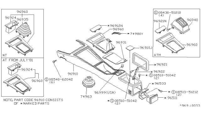 1980 Nissan 200SX SHIFTR Boot-MTM Diagram for 96911-N8215