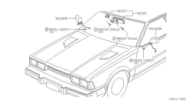 1983 Nissan 200SX Mirror In Red Diagram for 96321-N8503