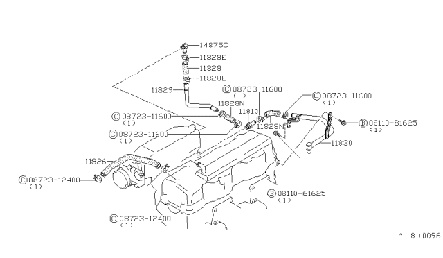 1982 Nissan 200SX Pipe Exhaust Diagram for 11829-D8100