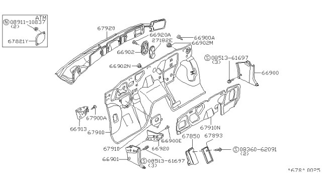 1983 Nissan 200SX Pad-Foot Rest Diagram for 67870-N8500