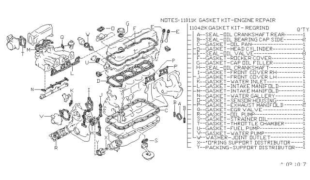 1982 Nissan 200SX Gasket Kit Engine Re Diagram for 10101-D8126