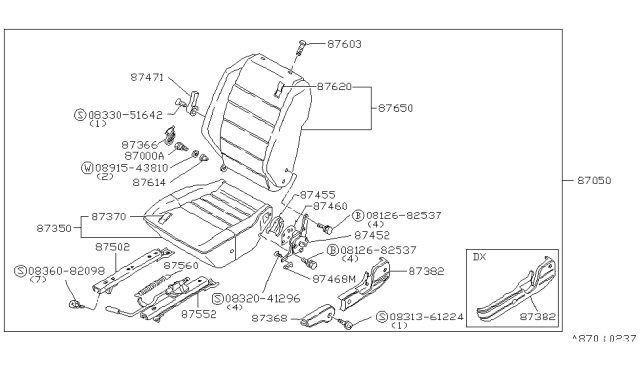 1981 Nissan 200SX Cover Hinge LHRED Diagram for 87617-N8203