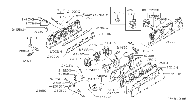 1982 Nissan 200SX Speedometer Assembly Diagram for 24850-N8570