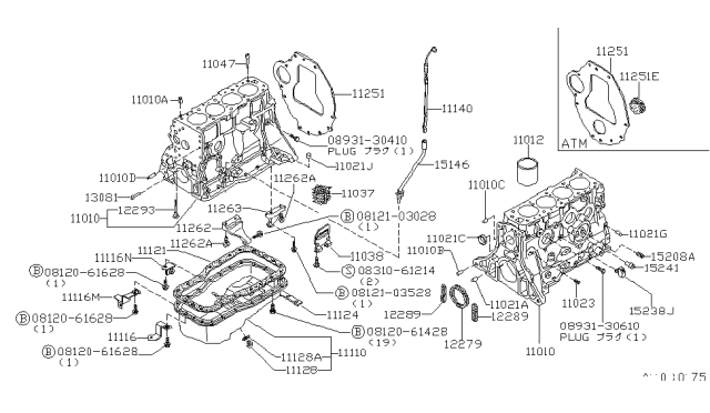 1979 Nissan 200SX Oil Filter Stud Diagram for 15213-W0400
