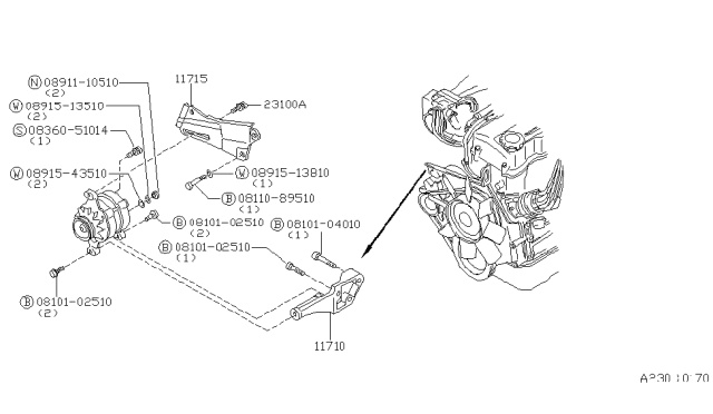 1982 Nissan 200SX Alternator Fitting Diagram 2