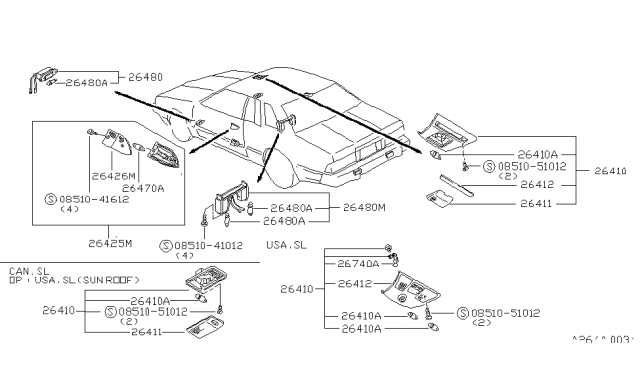 1981 Nissan 200SX Lamp Assembly Room Diagram for 26410-N8200