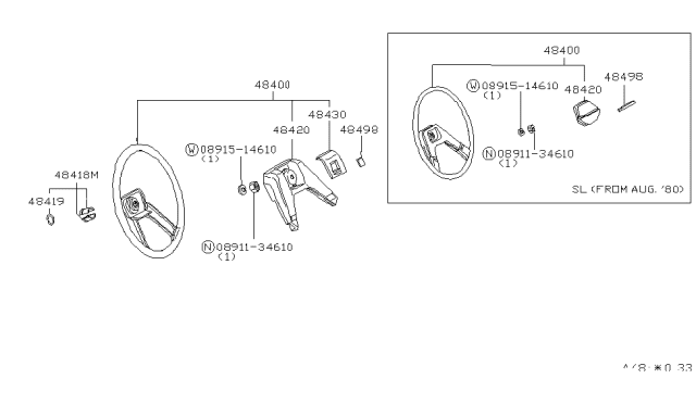1983 Nissan 200SX Steering Wheel Assembly Diagram for 48400-N8512