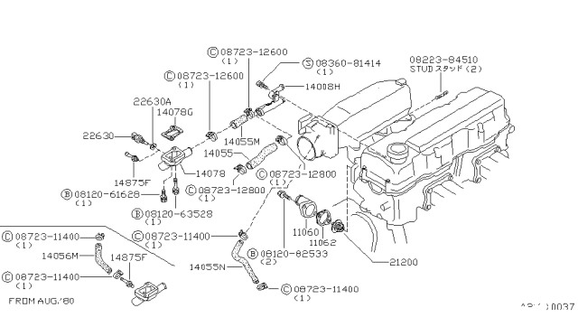 1981 Nissan 200SX Hose-Water Diagram for 14055-N8400