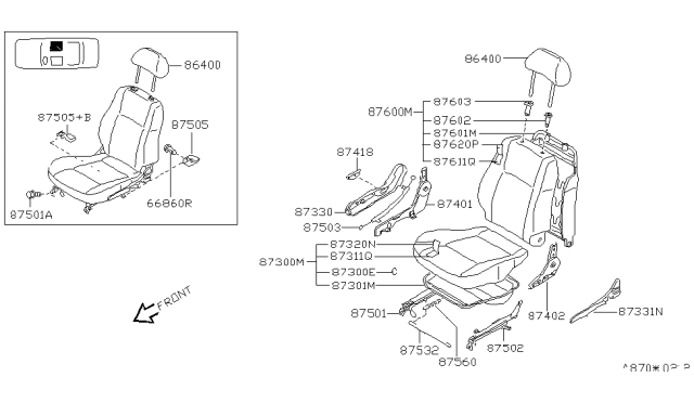 1997 Nissan Sentra Trim Assembly-Front Seat Back Diagram for 87620-8B700