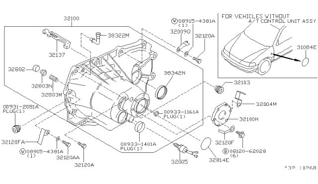 1997 Nissan 200SX Reverse Lamp Switch Assembly Diagram for 32005-70E20