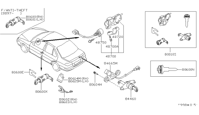 1997 Nissan Sentra Key Set & Blank Key Diagram