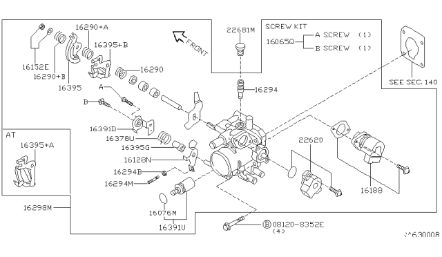 1995 Nissan Sentra Throttle Chamber Assembly Diagram for 16119-1M270