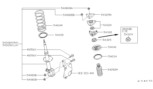 1995 Nissan 200SX STRUT Kit Front RH Diagram for 54302-4B025
