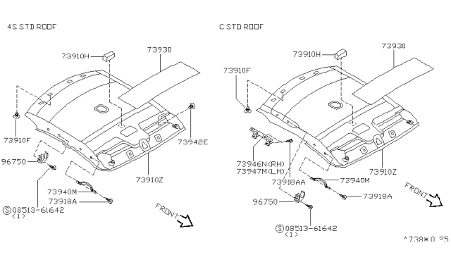 1997 Nissan 200SX INSULATOR-Roof Diagram for 73930-0M000