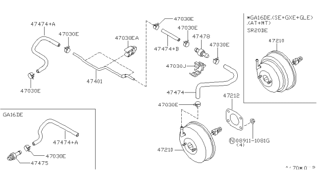 1997 Nissan Sentra Tube-Booster To Tank Diagram for 47401-4B700