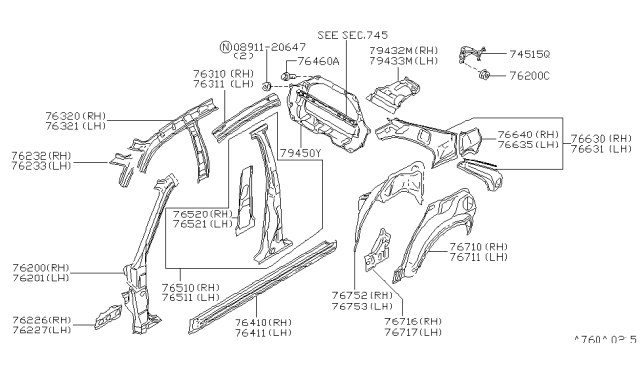 1998 Nissan 200SX Pillar Re Inner R Diagram for 76630-9B530
