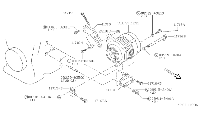 1999 Nissan Sentra Stopper-Alternator Nut Diagram for 11719-53J11