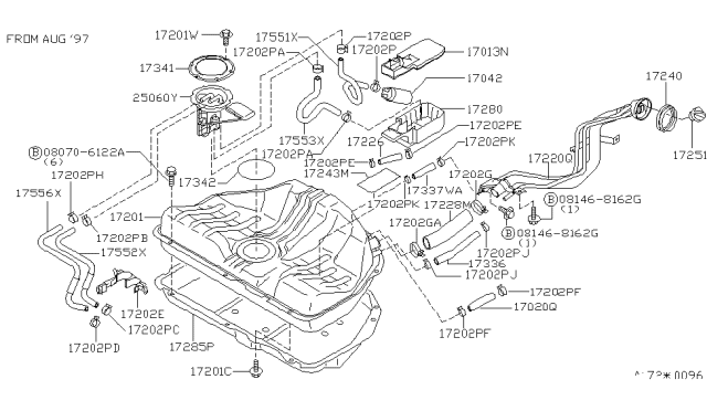 1997 Nissan Sentra Fuel Pump Assembly Diagram for 17042-4B000