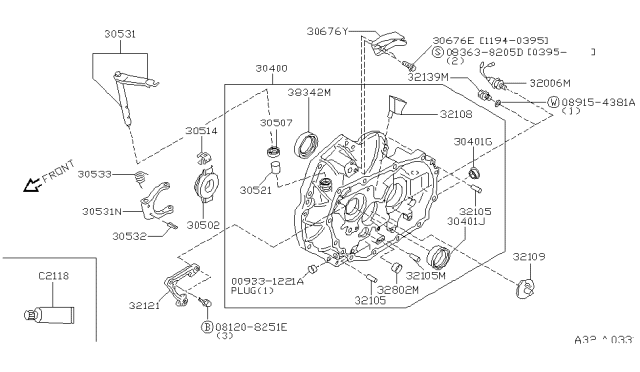 1999 Nissan Sentra Transmission Case & Clutch Release Diagram 1