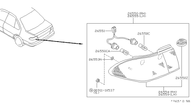 1997 Nissan Sentra Socket Assy-Rear Combination Lamp Diagram for 26556-1M200