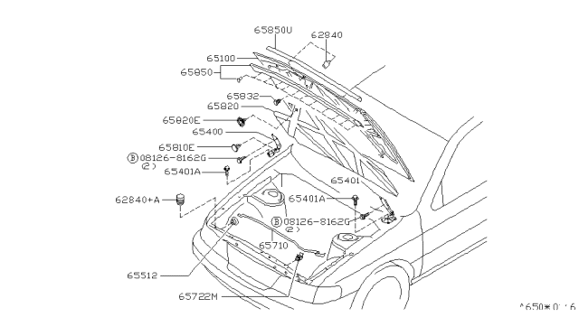 1998 Nissan 200SX Hood Panel,Hinge & Fitting Diagram