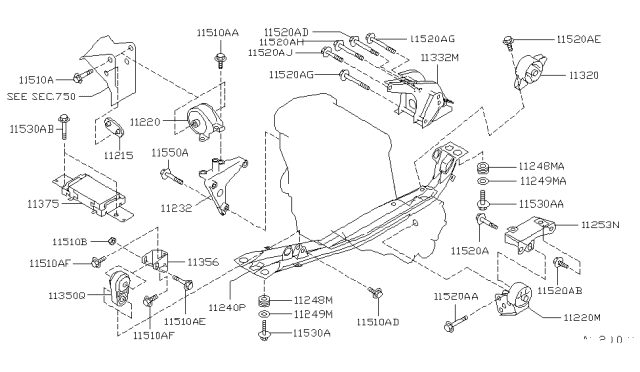 1998 Nissan Sentra Engine & Transmission Mounting Diagram 4
