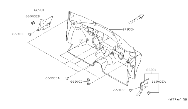 1998 Nissan Sentra Dash Trimming & Fitting Diagram