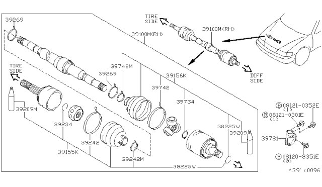 1998 Nissan 200SX Grease Outer Diagram for 40099-H0825