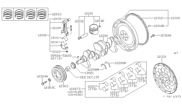 1999 Nissan 200SX Piston,Crankshaft & Flywheel Diagram 1