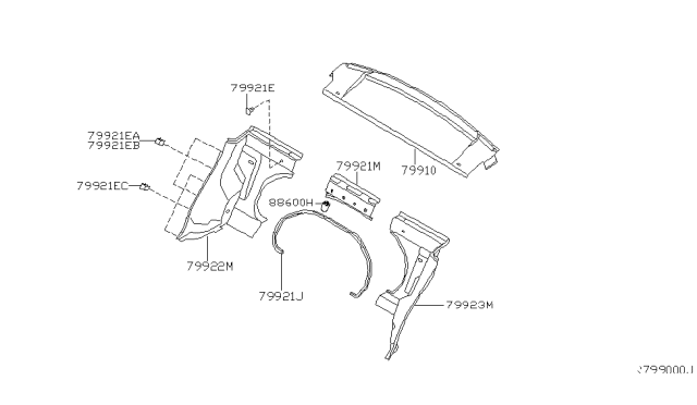1997 Nissan 200SX Finisher-Seat Back,Center Diagram for 79922-0M001