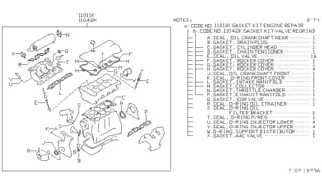 1999 Nissan Sentra Gasket Kit-Valve REGRind Diagram for 11042-4B026