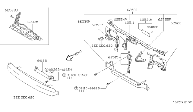 1996 Nissan Sentra Front Apron & Radiator Core Support Diagram