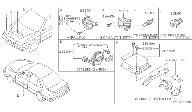 1995 Nissan Sentra Sensor & Unit-Air Bag Diagram for 28556-1M225