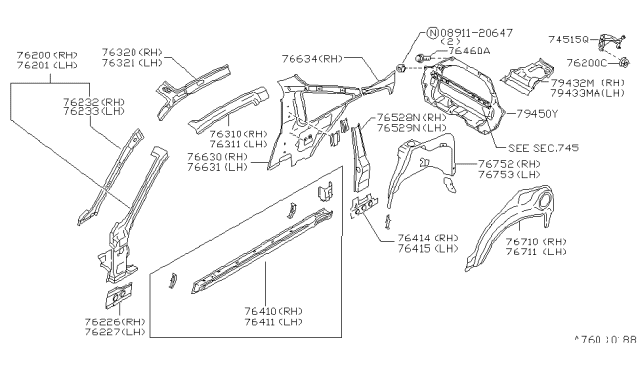 1996 Nissan 200SX Reinforcement-Sill Outer,RH Diagram for 76424-1M130