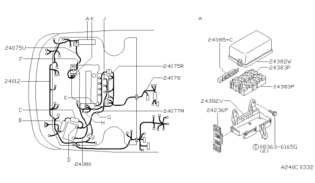 1997 Nissan 200SX Harness Assy-Engine Room Diagram for 24012-8B713