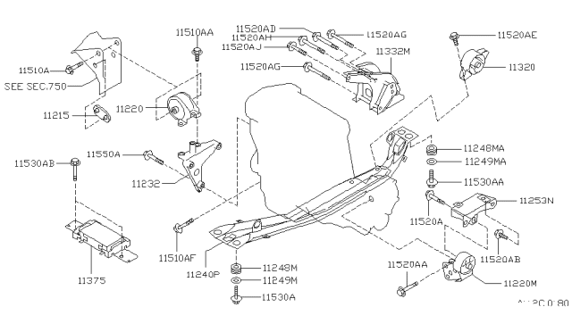1995 Nissan Sentra Engine & Transmission Mounting Diagram 3