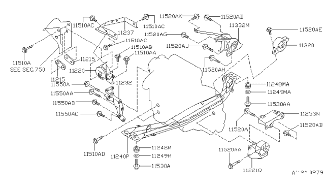 1996 Nissan 200SX Engine & Transmission Mounting Diagram 1